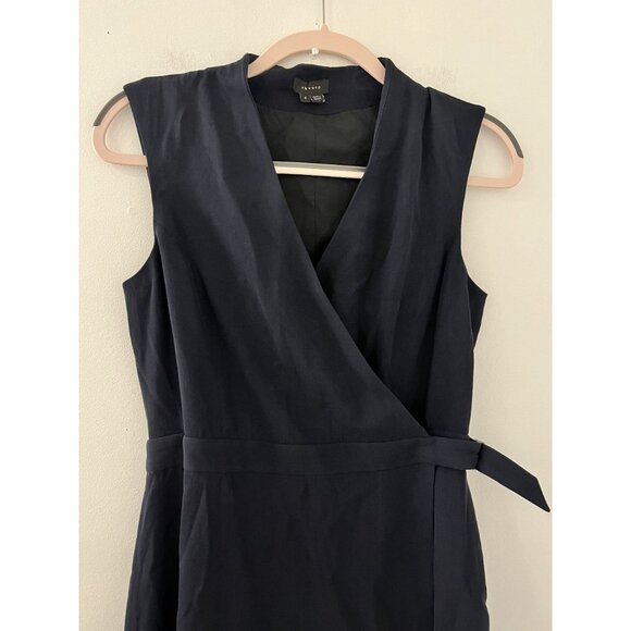 Womens Theory Eldah Paramount Navy Blue Sleeveless Wool Blend Wrap Dress Size 4 - Picture 3 of 9